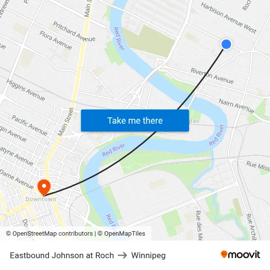 Eastbound Johnson at Roch to Winnipeg map