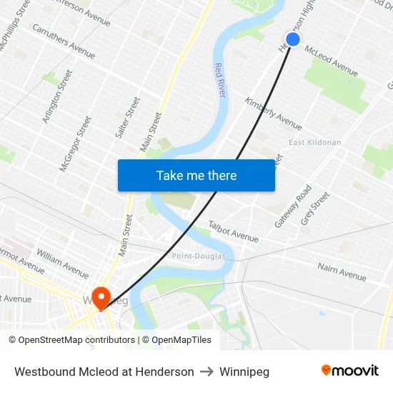 Westbound Mcleod at Henderson to Winnipeg map