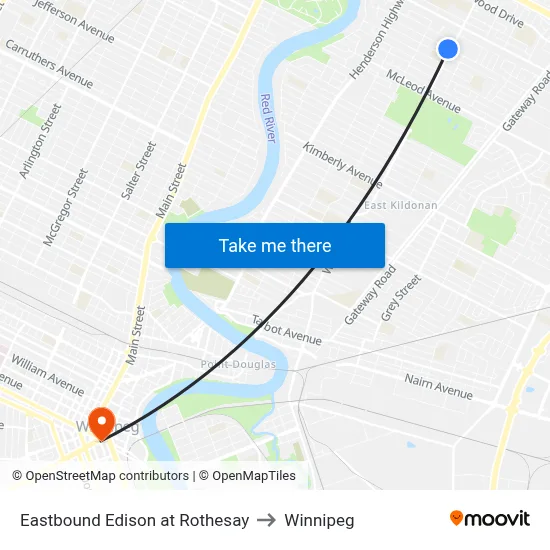 Eastbound Edison at Rothesay to Winnipeg map