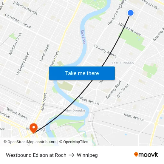 Westbound Edison at Roch to Winnipeg map