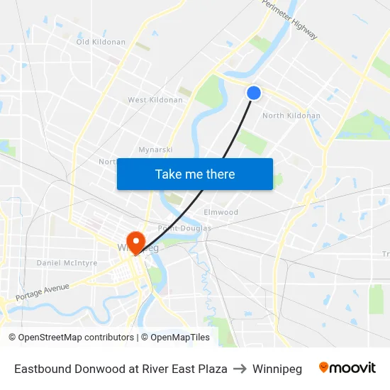 Eastbound Donwood at River East Plaza to Winnipeg map