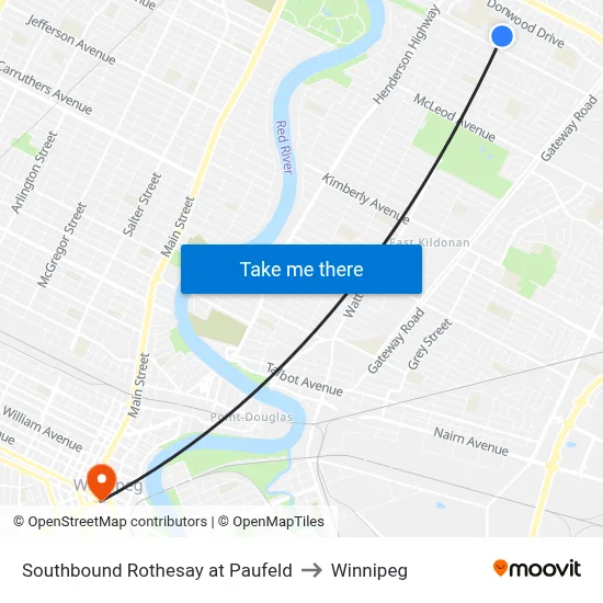 Southbound Rothesay at Paufeld to Winnipeg map