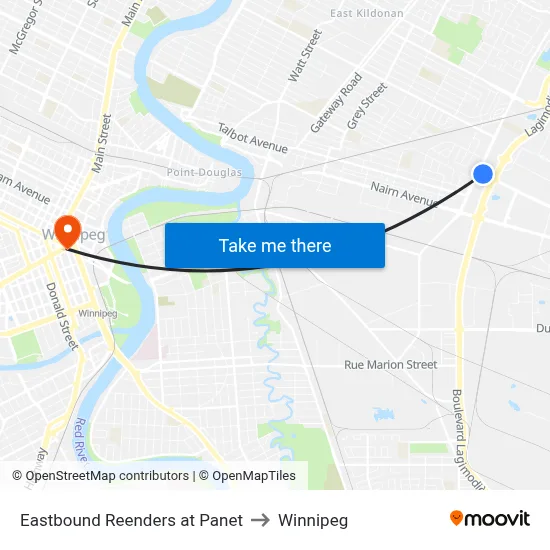 Eastbound Reenders at Panet to Winnipeg map