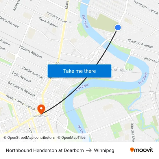 Northbound Henderson at Dearborn to Winnipeg map