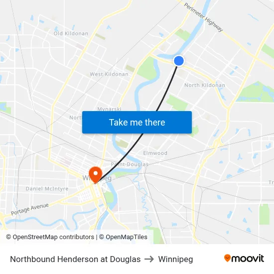 Northbound Henderson at Douglas to Winnipeg map