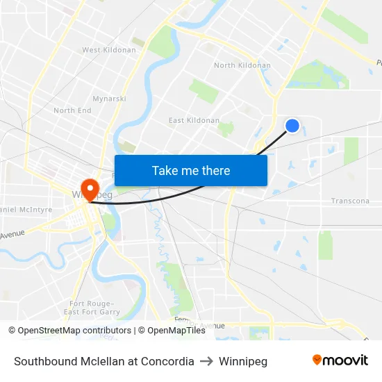 Southbound Mclellan at Concordia to Winnipeg map
