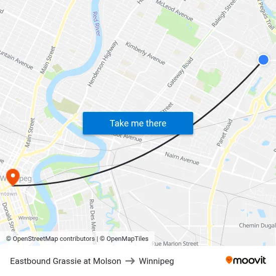 Eastbound Grassie at Molson to Winnipeg map