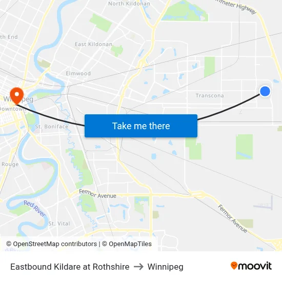 Eastbound Kildare at Rothshire to Winnipeg map