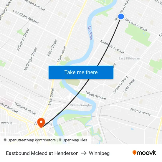 Eastbound Mcleod at Henderson to Winnipeg map