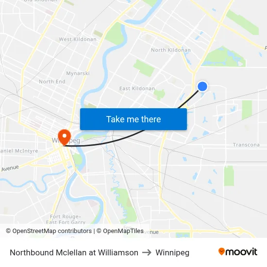 Northbound Mclellan at Williamson to Winnipeg map