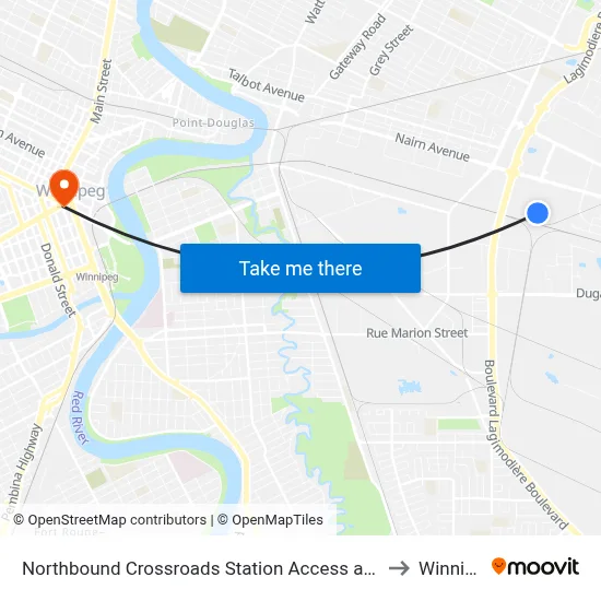 Northbound Crossroads Station Access at Wal-Mart to Winnipeg map