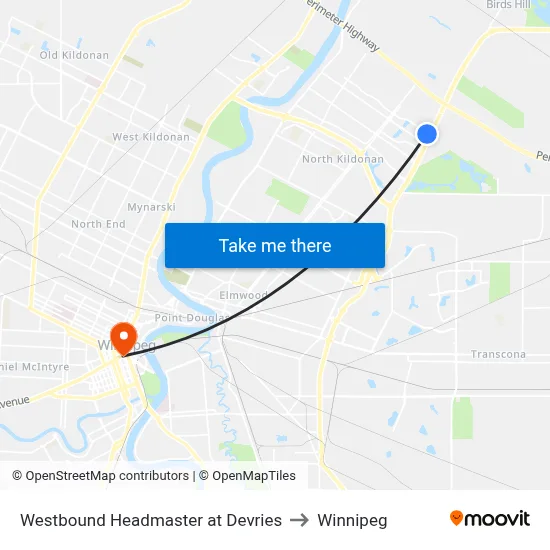 Westbound Headmaster at Devries to Winnipeg map