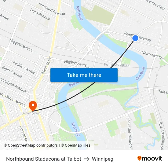 Northbound Stadacona at Talbot to Winnipeg map
