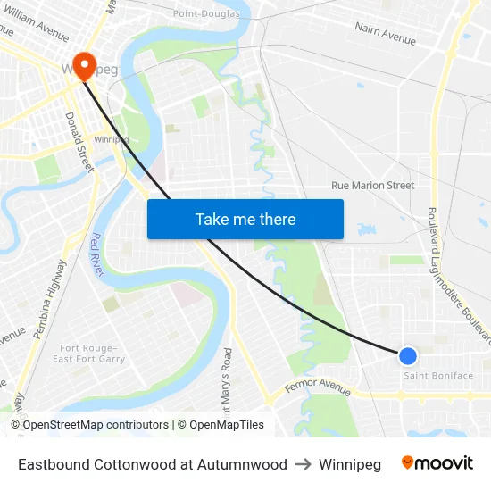 Eastbound Cottonwood at Autumnwood to Winnipeg map