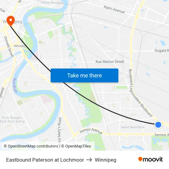 Eastbound Paterson at Lochmoor to Winnipeg map