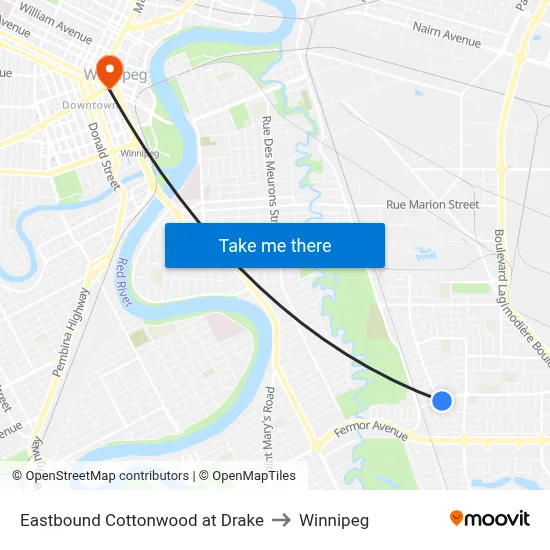 Eastbound Cottonwood at Drake to Winnipeg map