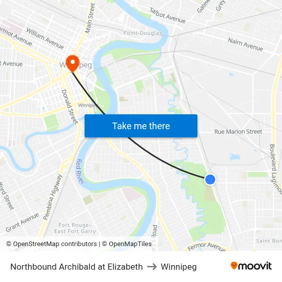 Northbound Archibald at Elizabeth to Winnipeg map