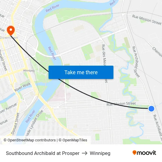 Southbound Archibald at Prosper to Winnipeg map