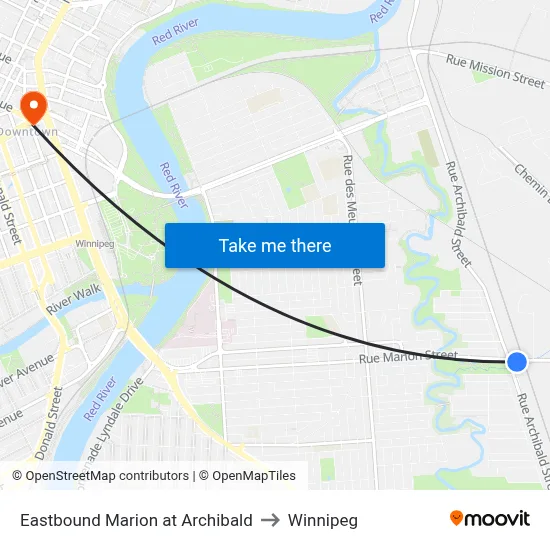 Eastbound Marion at Archibald to Winnipeg map