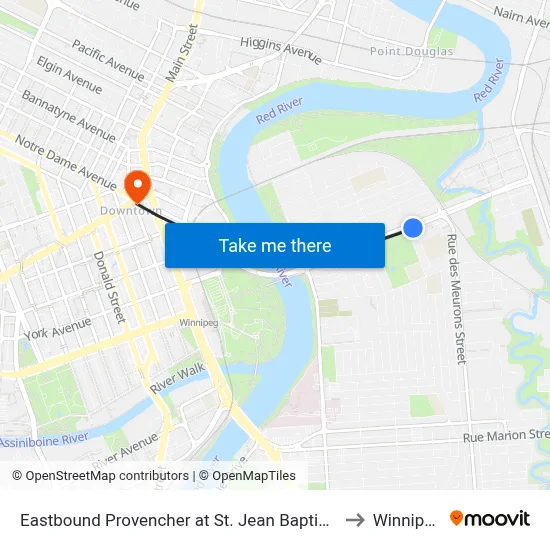 Eastbound Provencher at St. Jean Baptiste to Winnipeg map
