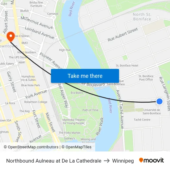 Northbound Aulneau at De La Cathedrale to Winnipeg map
