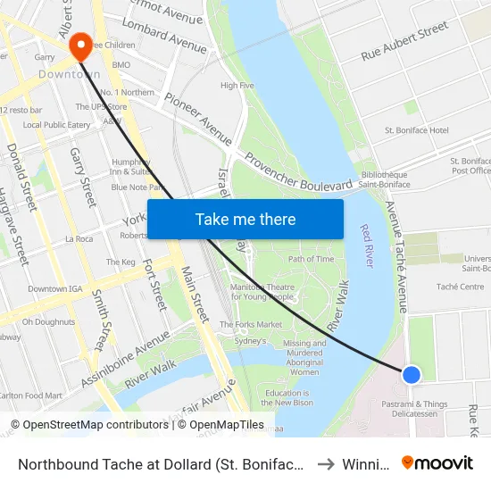 Northbound Tache at Dollard (St. Boniface Hospital) to Winnipeg map