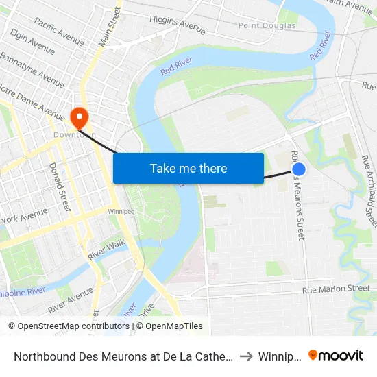 Northbound Des Meurons at De La Cathedrale to Winnipeg map