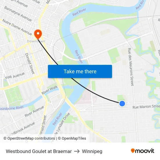 Westbound Goulet at Braemar to Winnipeg map