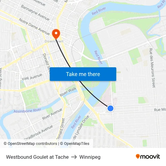 Westbound Goulet at Tache to Winnipeg map