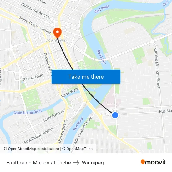 Eastbound Marion at Tache to Winnipeg map