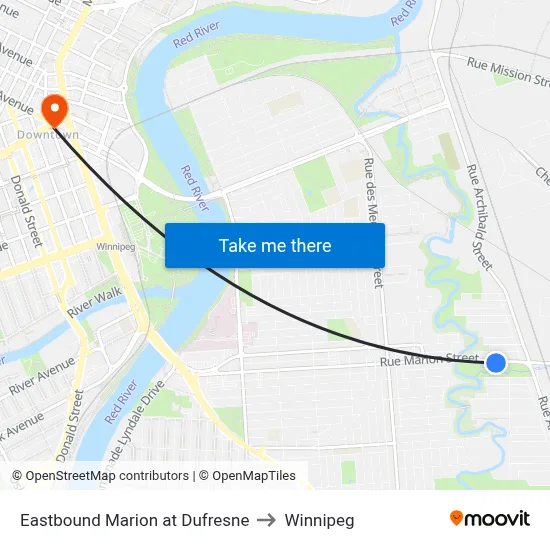 Eastbound Marion at Dufresne to Winnipeg map
