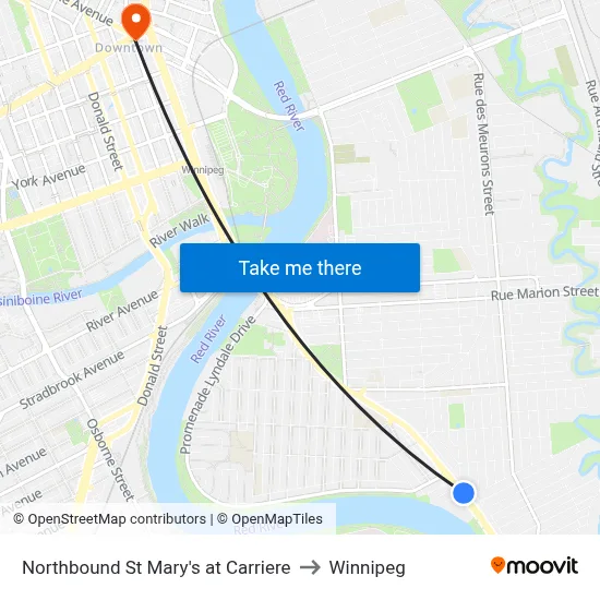 Northbound St Mary's at Carriere to Winnipeg map