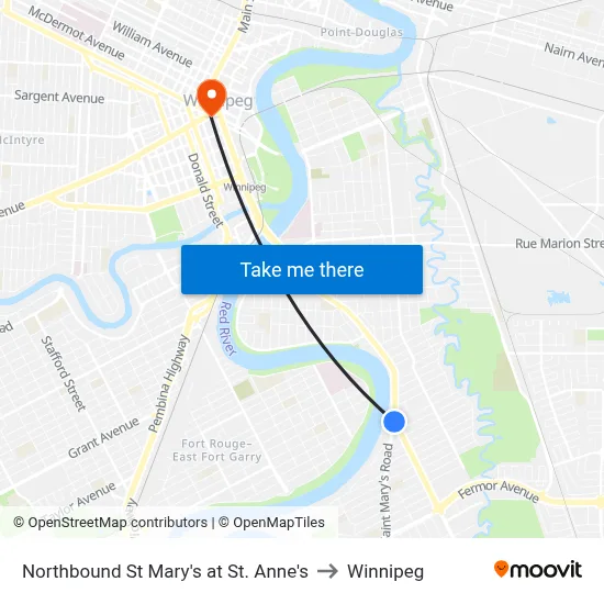 Northbound St Mary's at St. Anne's to Winnipeg map