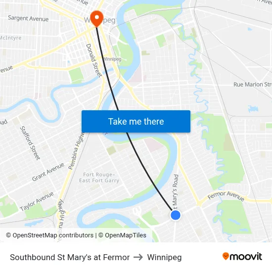 Southbound St Mary's at Fermor to Winnipeg map