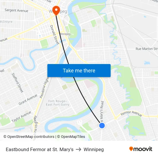 Eastbound Fermor at St. Mary's to Winnipeg map