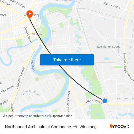 Northbound Archibald at Comanche to Winnipeg map