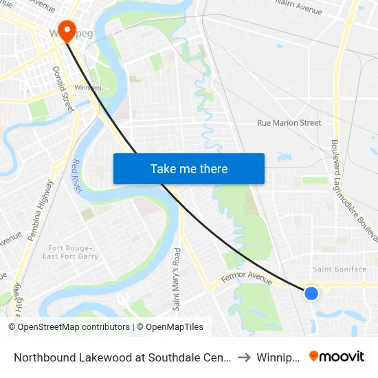 Northbound Lakewood at Southdale Centre to Winnipeg map