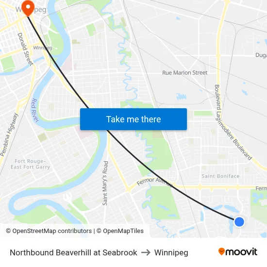 Northbound Beaverhill at Seabrook to Winnipeg map