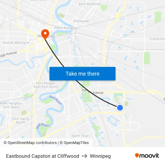 Eastbound Capston at Cliffwood to Winnipeg map