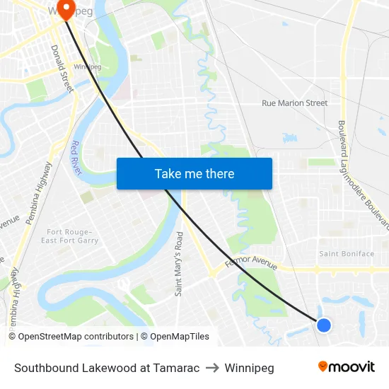 Southbound Lakewood at Tamarac to Winnipeg map