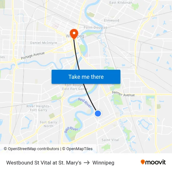 Westbound St Vital at St. Mary's to Winnipeg map