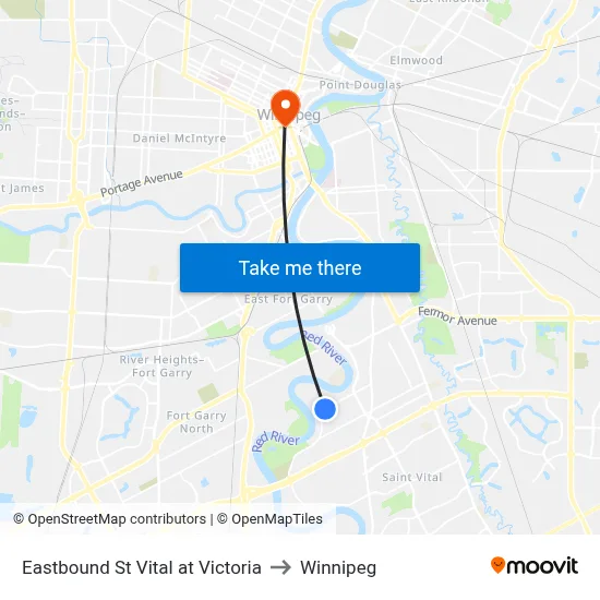Eastbound St Vital at Victoria to Winnipeg map