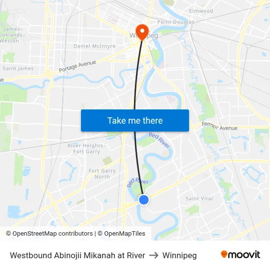 Westbound Abinojii Mikanah at River to Winnipeg map