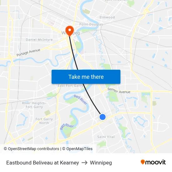 Eastbound Beliveau at Kearney to Winnipeg map