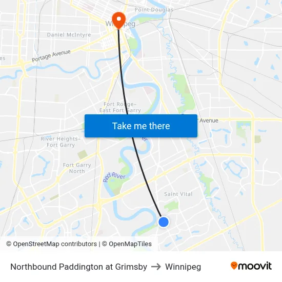 Northbound Paddington at Grimsby to Winnipeg map