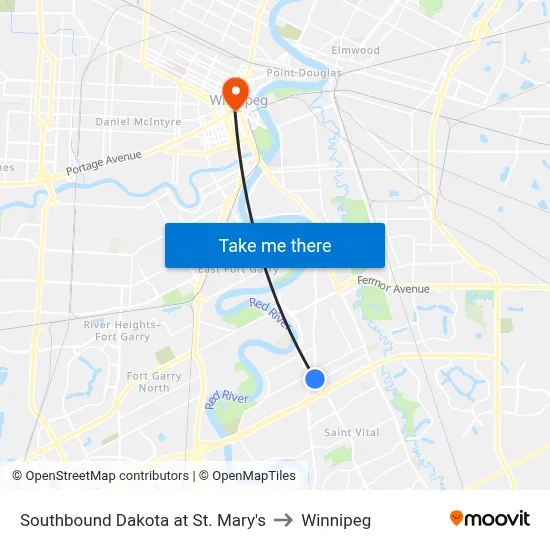 Southbound Dakota at St. Mary's to Winnipeg map
