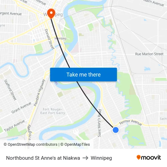 Northbound St Anne's at Niakwa to Winnipeg map