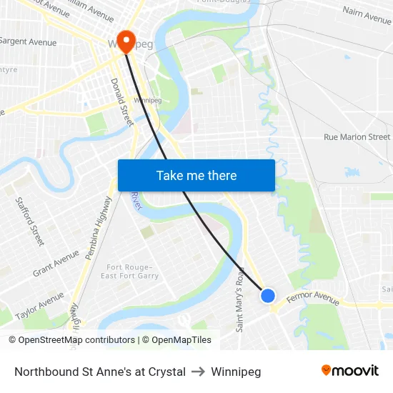 Northbound St Anne's at Crystal to Winnipeg map