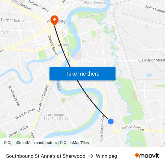 Southbound St Anne's at Sherwood to Winnipeg map