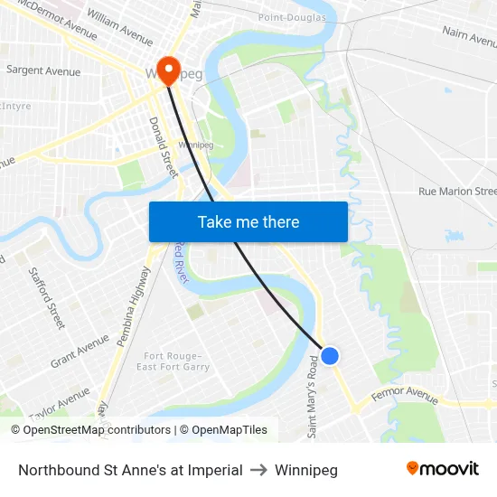 Northbound St Anne's at Imperial to Winnipeg map